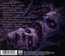 Titel wie "Rotting Eternal" und "Symphony of Absurity" in dekorativer Schrift über verzerrten Gesichtern in dunklen Farben.