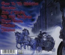 Gothische Schrift: "Gates To The Shadowzone", "Necropolis", "Halls of Weeping". Pferde ziehen eine Kutsche vor düsterer Burg.