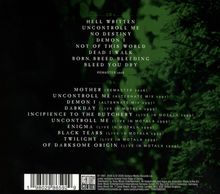 Texte: CD 1: Hell Written, Uncontroll Me, No Destiny; CD 2: Mother, Uncontroll Me; Hintergrund: dunkles, unregelmäßiges Muster.