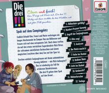 "Die drei !!!", "Clever und frech!", "Spuk auf dem Campingplatz", "Höllenfahrt gefällig?", Illustration von drei Mädchen.