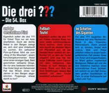 Titel: Die drei ??? – Die 54. Box. „Und der verschollene Pilot“, „Fußball-Teufel“, „Im Schatten des Giganten“.

