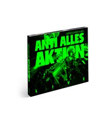 Text: "ANTI ALLES AKTION", "ANTILOPEN GANG", "LIVE". Eine grünlich gehaltene Szene von Menschenmengen bei einem Konzert.
