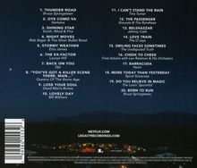 Songliste: „Thunder Road“ von Bruce Springsteen bis „Born to Run“. Dunkler Himmel, kleine Häuser unten. Links Barcodes.
