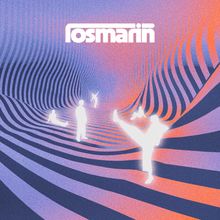 Logo "rosmarin", wellenförmige Linien, tanzende Silhouetten, farbenfrohes Muster in Lila, Orange und Blau.