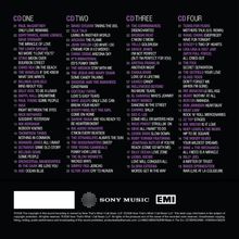 Vier CDs mit Titellisten, darunter Künstler wie Paul McCartney, Eurythmics, David Sylvian, und Tears for Fears. Sony Music und EMI Logos.