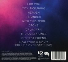 Liste von Songtiteln vor einem farbenfrohen Hintergrund: I AM YOU, TICK TICK BANG, HEAVEN, u.a. Enthält mehrere Logos.