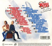 Titel: Wolfgang Petry. 50 Jahre Freundschaft. Liederlisten für CD1 und CD2. Zwei Männer mit Gitarren.