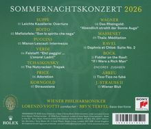 "SOMMERNACHTSKONZERT 2026" in großen, gelben Buchstaben. Eine Liste von Komponisten und Stücken. Wiener Philharmoniker.