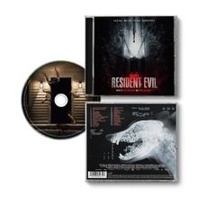 "RESIDENT EVIL" Soundtrack von Mays Halliday und Ryan Halliday. Cover: Auto fährt im Schnee, daneben CD mit Akrobatin.