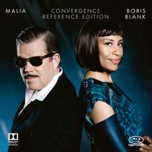 MALIA, CONVERGENCE REFERENCE EDITION, BORIS BLANK. Zwei Personen Rücken an Rücken, dunkelblauer Hintergrund.
