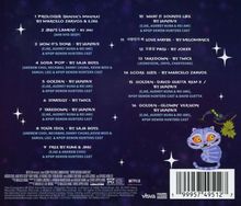 Die Liste zeigt Musikstücke mit Künstlernamen, etwa "Prologue" von Marcelo Zarvos & EJAE. Rechts unten eine Cartoon-Katze.