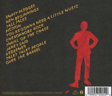 Songtitel in gelber Schrift: "EMPTY PLEDGES, NEW BEGINNINGS, TALL TALES..." Rote Silhouette einer stehenden Person.