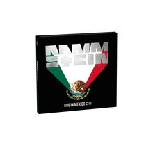 Die Texte "RAMMSTEIN" und "LIVE IN MEXICO CITY" stehen vor einer Grafik der mexikanischen Flagge.