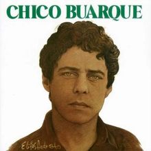 "CHICO BUARQUE" steht oben. Eine detaillierte Illustration eines Mannes mit lockigem Haar und ernstem Blick.