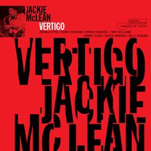 "VERTIGO" in großen schwarzen Buchstaben, "JACKIE McLEAN" oben links mit kleinem Bild eines Saxophonisten.
