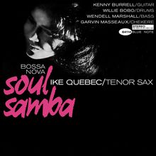 "Bossa Nova Soul Samba. Ike Quebec/Tenor Sax. Schwarz-weißes Foto einer nachdenklichen Person."