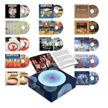 Eine Sammlung von CD-Hüllen und CDs der Band Ekseption, mit verschiedenen farbenfrohen Albumcovern.