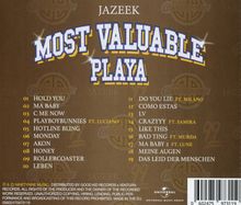 "Jazeek, Most Valuable Playa: 19 Trackliste inklusive Titel wie 'Hold You', 'Ma Baby', 'Playboybunnies' ft. Luciano."