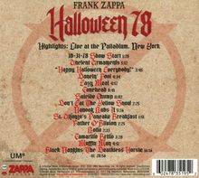 "FRANK ZAPPA Halloween 78" steht oben, darunter eine Titelliste in gotischer Schrift. ZAPPA RECORDS-Logo unten links.