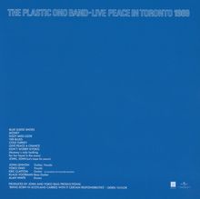 Text: THE PLASTIC ONO BAND - LIVE PEACE IN TORONTO 1969. Liste von Songtiteln und Musiker: John Lennon, Yoko Ono, Eric Clapton.