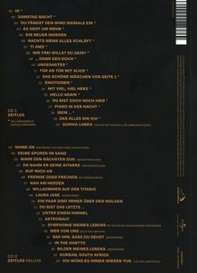 Trackliste mit Liedtiteln, aufgeteilt in zwei CDs mit "Zeitslos" und "Zeitslos Deluxe", inklusive Remastered-Versionen.