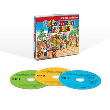 "Ballermann Hits 2026, 3CD XXL Fan Edition" auf der Hülle, fröhliche Party-Illustration und drei bunte CDs: grün, gelb, blau.