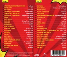 Zwei Spalten mit Tracklisten: CD 1 enthält 23 Titel von Künstlern wie KitschKrieg und Scooter, CD 2 enthält 23 Titel von Noah Kahan bis Sam Smith.