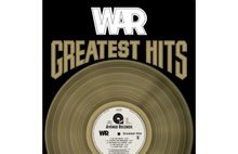 "WAR GREATEST HITS" oben, "Avenue Records" auf dem Plattenlabel. Bild eines goldenen Schallplattencovers.