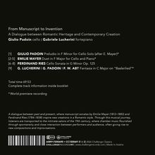 Texte beschreiben Musikstücke: Preludio, Duet, Sonata, Fantasia. Namen: Giulio Padoin, Emilie Mayer, Ferdinand Ries.