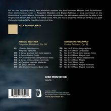 "Alla Reminiscenza" von Ivan Moshchuk, Klavier. Werke von Medtner und Rachmaninov, Titel und Sätze aufgelistet.