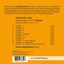 Bernhard Lang: Monodologie XXXVI "Chopin", 12 Etüden für Klavier. Daan Vandewalle. Titelliste mit Zeiten.