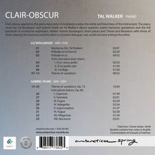 Albumtitel: CLAIR-OBSCUR von Tal Walker für Klavier. Enthält Werke von Lili Boulanger und Gabriel Fauré.