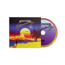 CD-Cover: "GARETH DONKIN Extraordinary". Sonne, Palme, Person am Strand, farbenfrohe Sonnenuntergangsillustration.