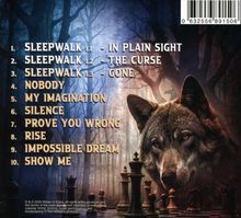 Texte: Titel von Liedern 1-10, mit Themen rund um "Schlafwandeln". Illustration: Ein Wolf im Wald, Schachfiguren.