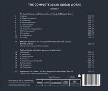 "The Complete Alkan Organ Works Volume I" mit Titel- und Zeitangaben der Musikstücke. Logo unten.