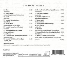 Trackliste von "THE SECRET LETTER". Stücke von verschiedenen Künstlern wie Abbie Betinis und Libby Larsen.