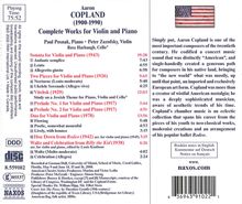 Aaron Copland (1900-1990): Werke für Violine &amp; Klavier, CD