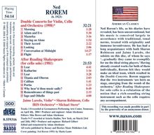 Ned Rorem (1923-2022): Konzert für Violine, Cello &amp; Orchester, CD