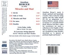 Jonathan Berger (geb. 1954): Miracles and Mud, CD