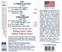 John Corigliano (geb. 1938): Sonate für Violine &amp; Klavier, CD