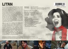Texte beschreiben den Film "Litan" von Jean-Pierre Mocky. Rechts Portrait einer schreienden Frau mit rotem Schal. Unten sind Szenen aus einem Horrorfilm zu sehen.