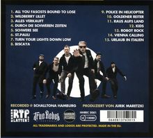 Titel: "All You Fascists Bound to Lose", "Wildberry Lillet". Band vor blauem Hintergrund mit weißen Texten und Logos.