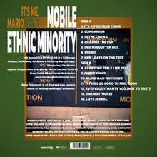 Texts: IT'S ME, MARIO VOL. 1, MOBILE ETHNIC MINORITY. Tracklist von SIDE A und SIDE B. Note über AI-Musik. Dankesliste im unteren Bereich. Grüne Hintergrundfarbe.