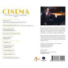 "Cinema - Philippe Guilhon-Herbert. Stückliste mit Komponisten und Spieldauer. Abbildung eines Mannes am Klavier."