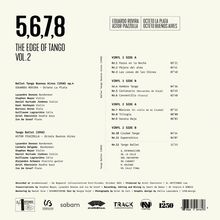 5,6,7,8 THE EDGE OF TANGO VOL.2. Vinyl-Titel und -Stücke, Künstlernamen, Instrumente, und technische Details. Logo von Sabam.