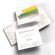 "Flore Laurentienne Vol. III" auf CD-Hülle. Darunter farbige, gestrichelte Balken in Gelb, Grün, Braun. Beilagen sichtbar.