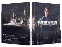 „SILENT NIGHT Stumme Rache“ in weißer Schrift. Ein Mann in Lederjacke vor dunkler, städtischer Gasse.