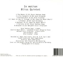 "In motion" Bliss Quintet: Songliste, Musiker und ihre Instrumente. Aufnahme, Studio, Technikernamen und kreative Mitwirkende.