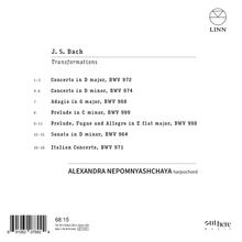 J. S. Bach: Transformations, Werke BWV 972-971. Alexandra Nepomnyashchaya, Cembalo. LINN Logo oben rechts.