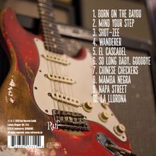 Liste von Titeln auf einem Retro-E-Gitarrenhintergrund. Logo "Ruf".